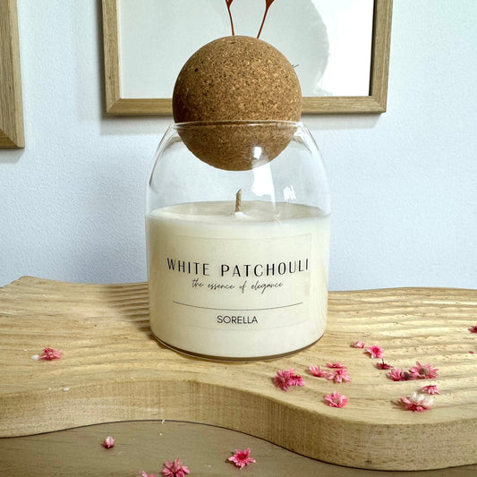 White Patchouli Soy Wax Candle - Cork